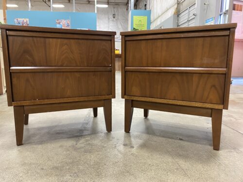 DIXIE Vintage Mid-Century Modern Walnut 2 Drawer Nightstand with Recessed Drawers (Set of 2)
