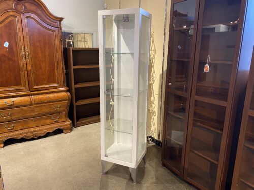 Slim White Curio Cabinet with Glass Shelves