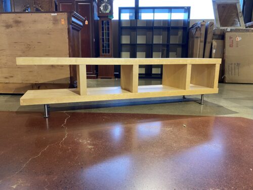 Modern Blonde Media Stand with Adjustable Vertical Shelves