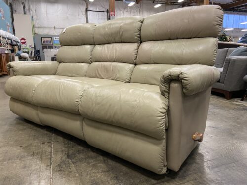 LA-Z-BOY Beige Leather Manual Recliner Sofa