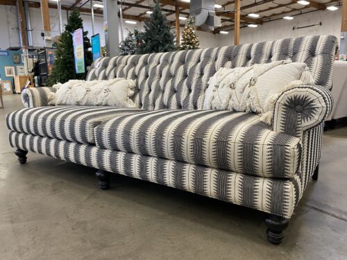 ANTHROPOLOGIE Suren-Striped Fan Pleat Sofa with Decorative Pillows