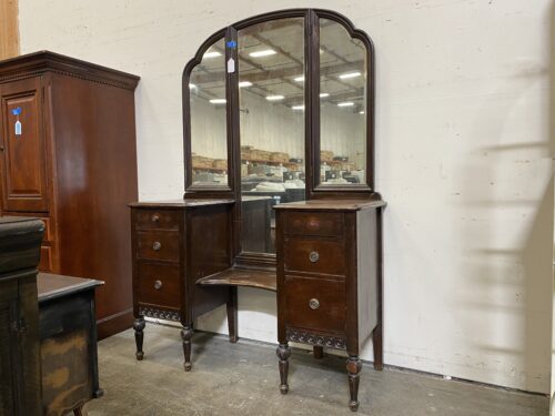 Vintage Wood Vanity with Tri-Fold Mirror