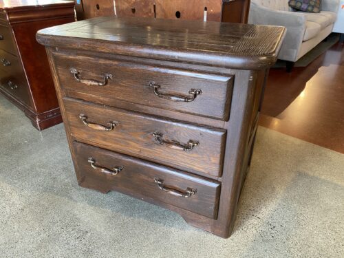 Rustic Dark Stained Three Drawer Nightstand