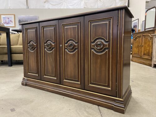 Dark Finish Wooden Bar Cabinet with Bottle and Glassware Storage