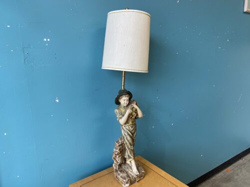 Vintage Chalkware Boy Figurine Tall Table Lamp