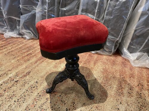 Antique Red Velvet and Cast Iron Piano Stool