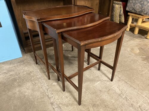Mahogany Cherry Stained Nesting Tables w/ Leather Inlay (Set of 3)