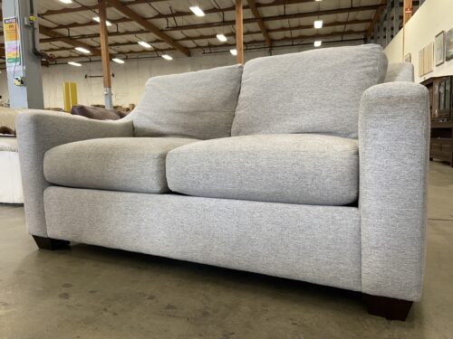 Light Grey Fabric Loveseat with Sloped Arms