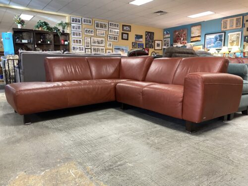 NATUZZI Red Leather 2-Piece Sectional w/ Lounger