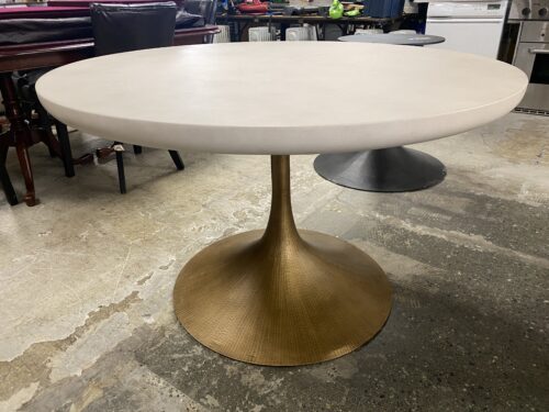 RESTORATION HARDWARE Round Plaster 48" Dining Table w/ Hammered Brass Base