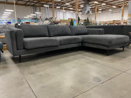 LIVING SPACES Dark Grey Fabric Sectional Sofa
