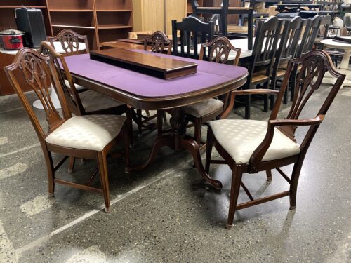 Dark Wooden Dining Set w/6 Shield Back Chairs and Leaf (Set of 8)