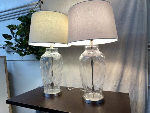Warped Glass Table Lamps w/ Grey Shades (Set of 2)