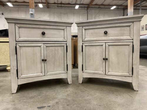 Rustic Grey Wash Farmhouse Style Nightstand with In-Drawer Outlet (Set of 2)