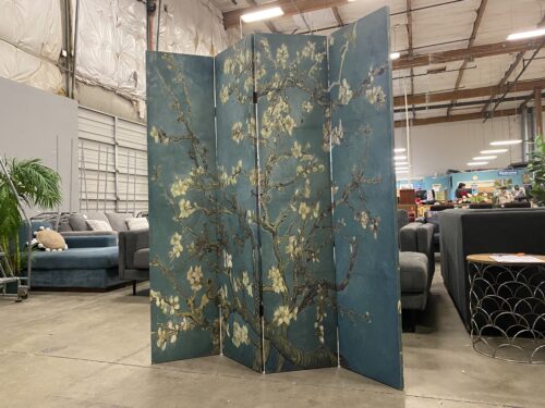 Teal Room Divider with Van Gogh's "Almond Blossoms" Print