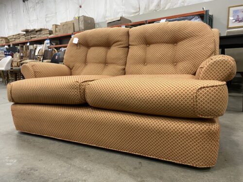 Tan and Red Pixel Meadow Plush Tufted Loveseat