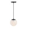 NEW! DESIGNERS FOUNTAIN 1-Light Pendant in Matte Black and 14" White Art Glass