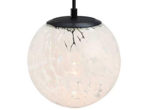 NEW! DESIGNERS FOUNTAIN 1-Light Pendant in Matte Black and 14" White Art Glass