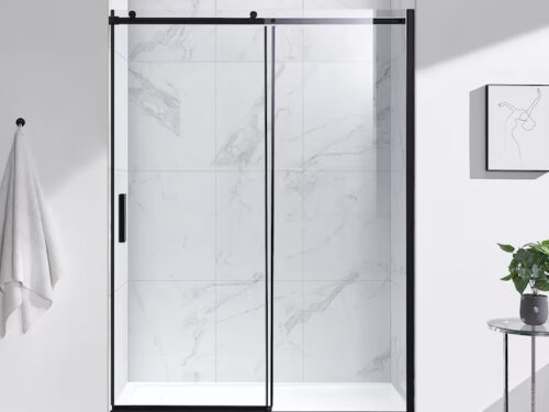 NEW! ALLEN + ROTH Davidson Matte Black 55-11/16-in to 60-1/16-in W x 78.74-in H Sliding Shower Door