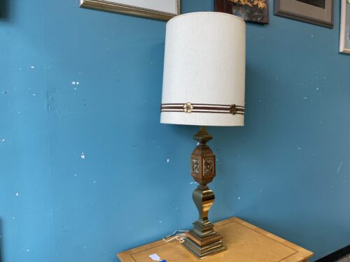 Vintage Wood and Brass Tall Table Lamp