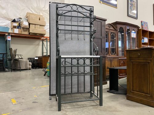 Forest Green Metal Baker's Rack with Marble Shelf