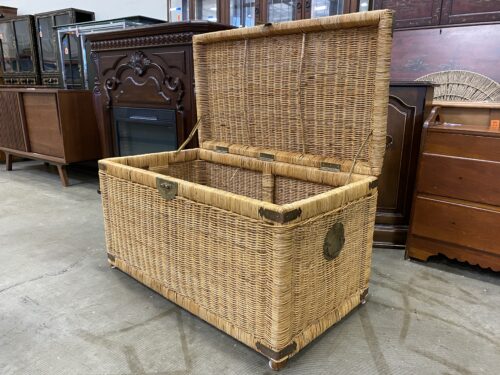Chinoiserie Wicker Chest with Engraved Brass Accents
