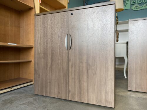 Dark Brown 2 Door Storage Cabinet with Curved Metal Handles