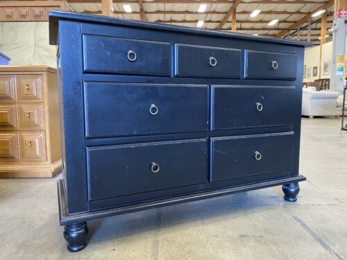 Black 7 Drawer Dresser with Bun Feet and Ring Drawer Pulls