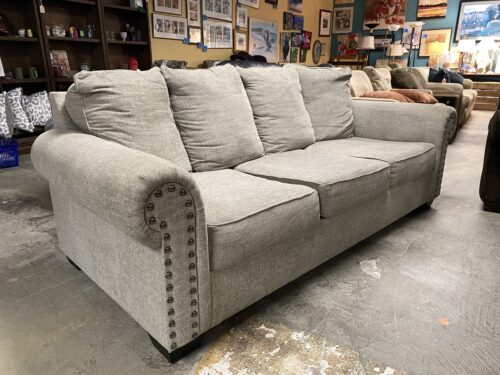 ASHLEY Roll Arm Grey Sofa w/ Nailhead