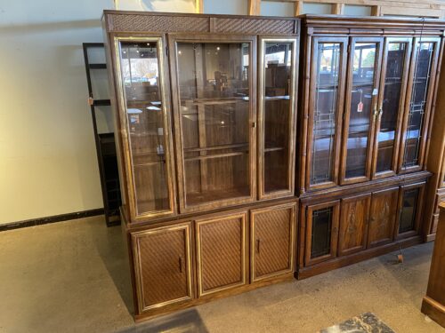 China Hutch with Glass Doors and Rattan Panel Lower Cabinets