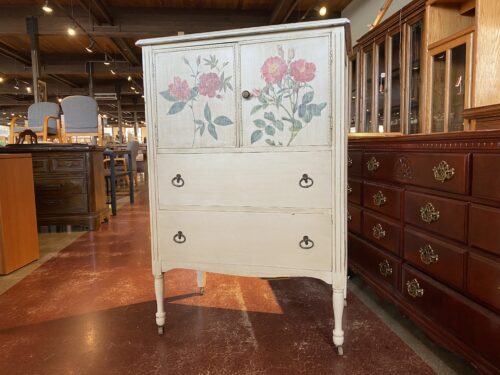 Antique White Floral Printed Cabinet with Drawers