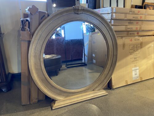 Washed Grey Circle Mirror With Base