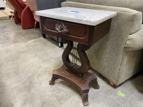 Empire Style End Table with Carved Wood Details and Marble Top