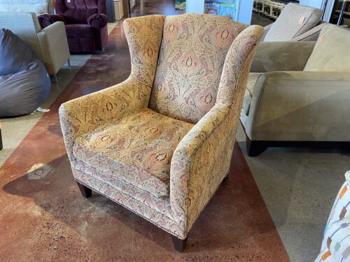 Paisley Pattern Wing Armchair with Nailhead Trim