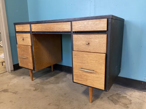 Vintage MCM Two Tone Wooden 7 Drawer Desk