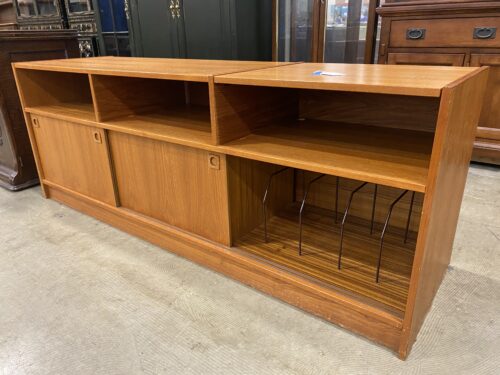 Natural Wood TV Stand with Sliding Doors