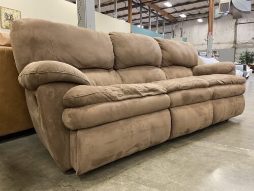 Light Brown Microsuede Manual Recliner 3 Seat Sofa