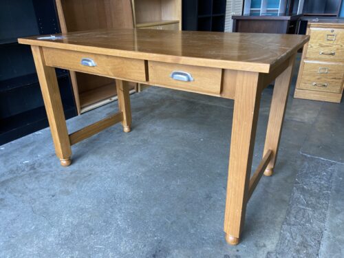 Vertical Grain Fir 2 Drawer Desk with Round Ball Feet