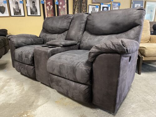 Chocolate Electric Reclining Loveseat w/ Cupholders and Storage Arm