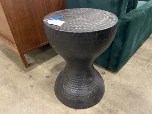 Black Hammered Metal Drum Style Accent Table