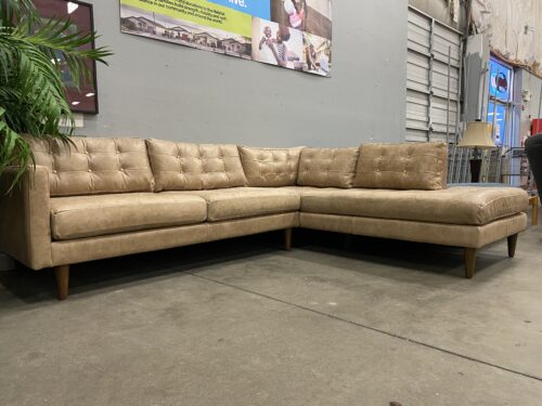 JOYBIRD Eliot Leather L Shaped Sectional Sofa in Santiago Bisque