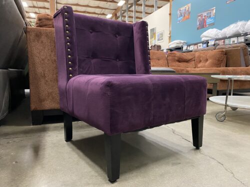 Royal Purple Tufted Velvet Armless Accent Chair with Nailhead Trim