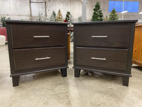 Espresso Finish 2 Drawer Nightstand with Silver Handles (Set of 2)