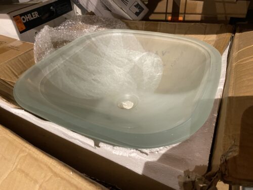 DECOLAV Temperd Frosted Crystal Glass Vessel Sink, 16.5" Square