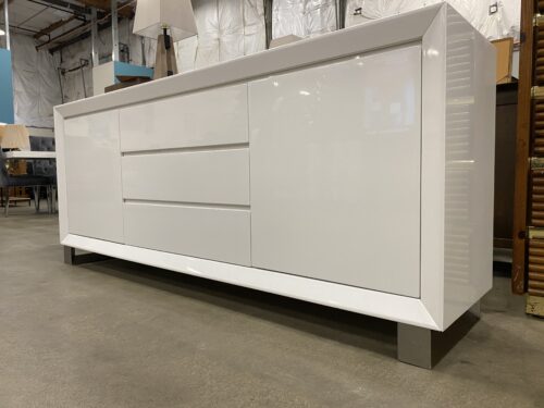 White Sideboard with Silver Square Legs and Soft Close Drawers
