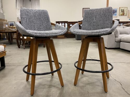 LUMISOURCE Cosmo Mid-Century Counter Height Barstool in Grey Noise Fabric (Set of 2)