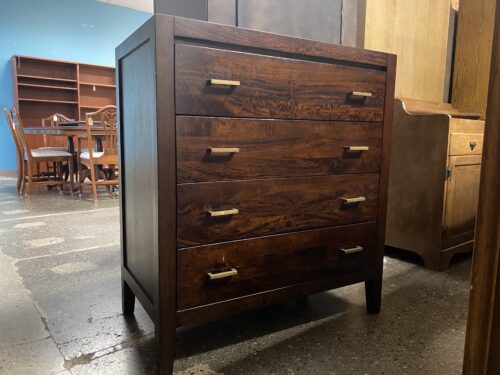 CRATE & BARREL Dark Brown 4-Drawer Tallboy Dresser w/ Bronze Handles