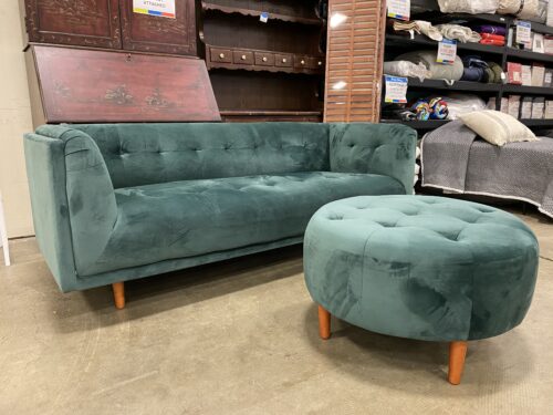 ALL MODERN George 82" Forest Green Tufted Sofa with Ottoman