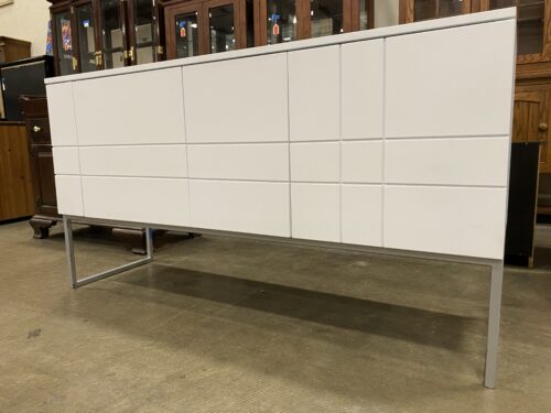 White Modern Geometric Design Sideboard with Square Metal Legs