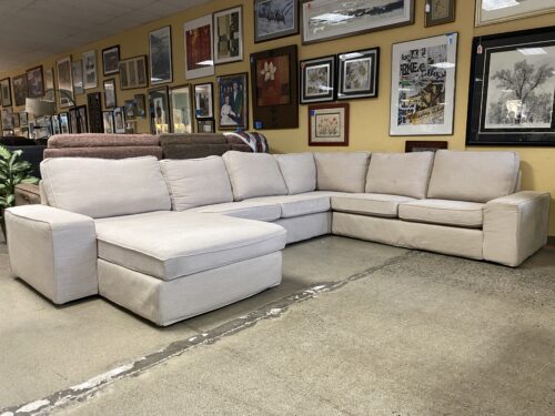 Beige Upholstered Sectional w/ Lounger